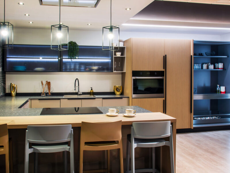 Modern and stylish kitchen showcasing contemporary design and high end appliances, creating a sophisticated culinary space
